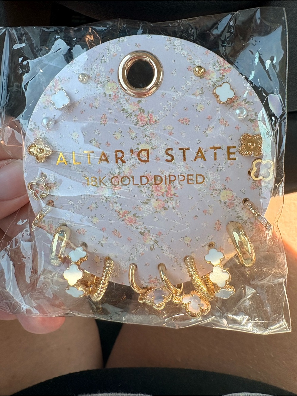 Altar'd State Gold & White Floral Stud Earring Set